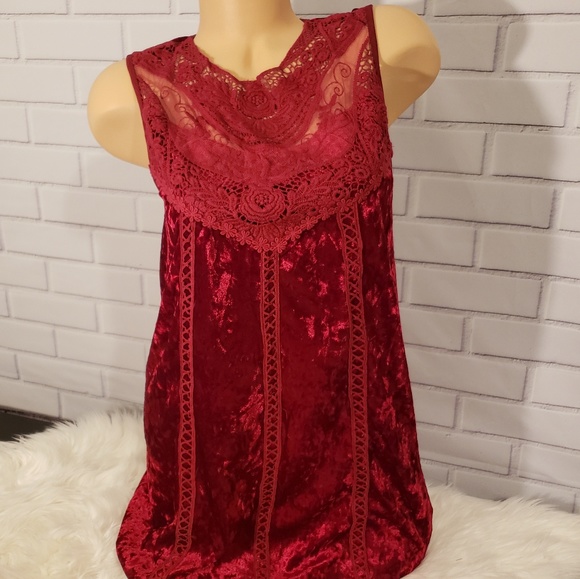 Vintage Ruby Velvet Crochet Dress - Picture 2 of 4